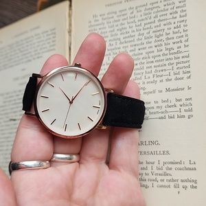 NWT NIB QRTZ Rose Gold Watch Genuine Leather Strap